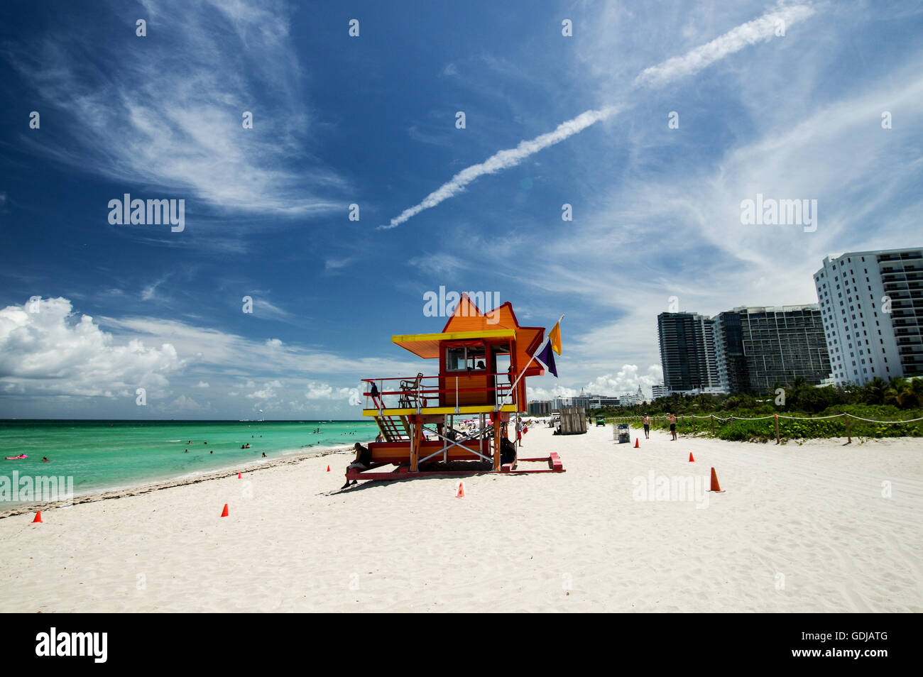 Bagnino stand sulla spiaggia di South Beach, 24th Street progettato da William Lane - Miami, Florida Foto Stock