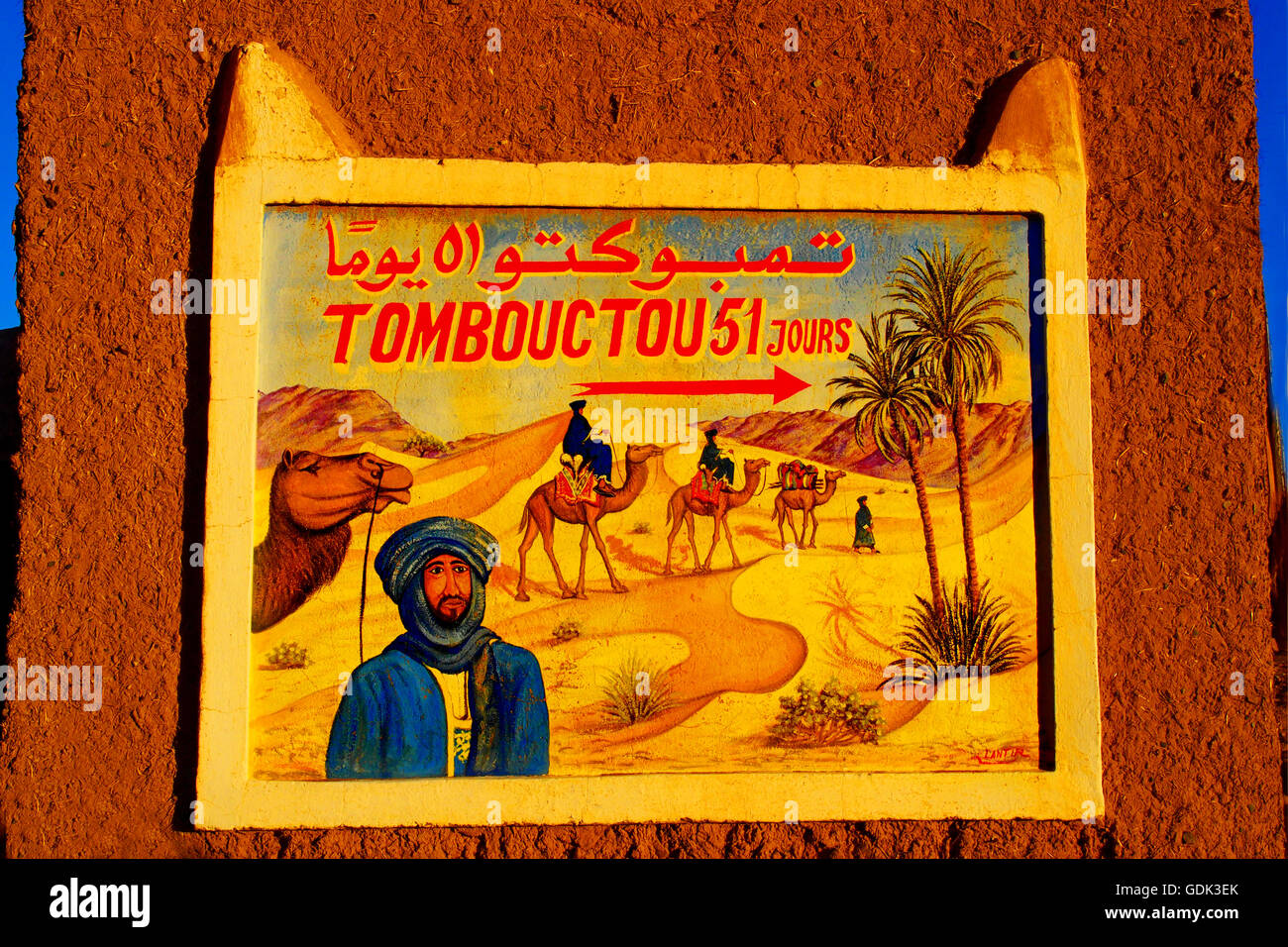 A Tinfou, 51 giorni da Timbuktu, sul cammello indietro, Zagora provincia, Marocco. Foto Stock