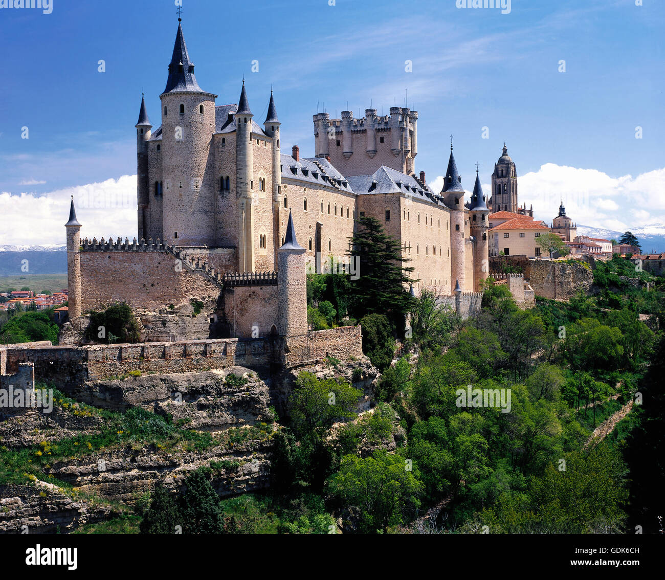 Geografia / viaggi, Spagna, Segovia, Alcazar, castello costruito: XI secolo, vista esterna, Foto Stock