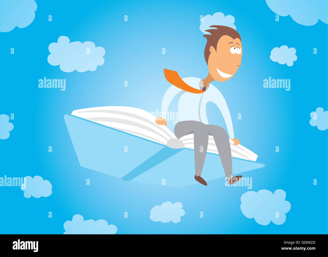 Cartoon illustrazione di un imprenditore a volare con il suo business education prenota Foto Stock