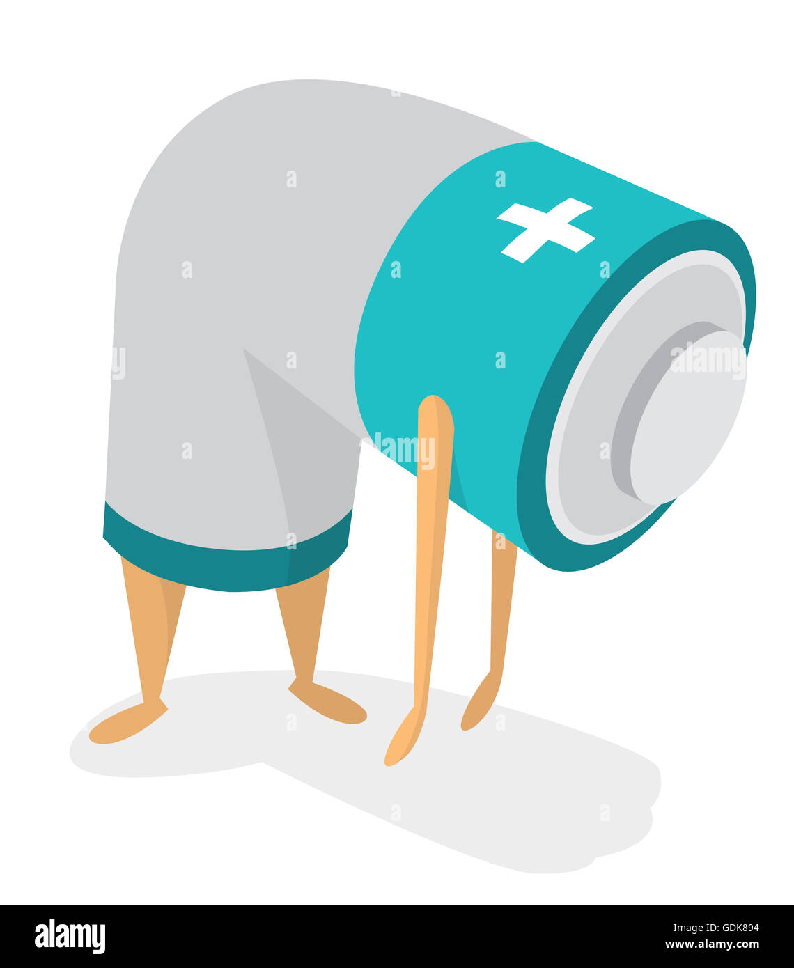 Cartoon illustrazione di un divertente usurati batteria di alimentazione senza energia a sinistra Foto Stock