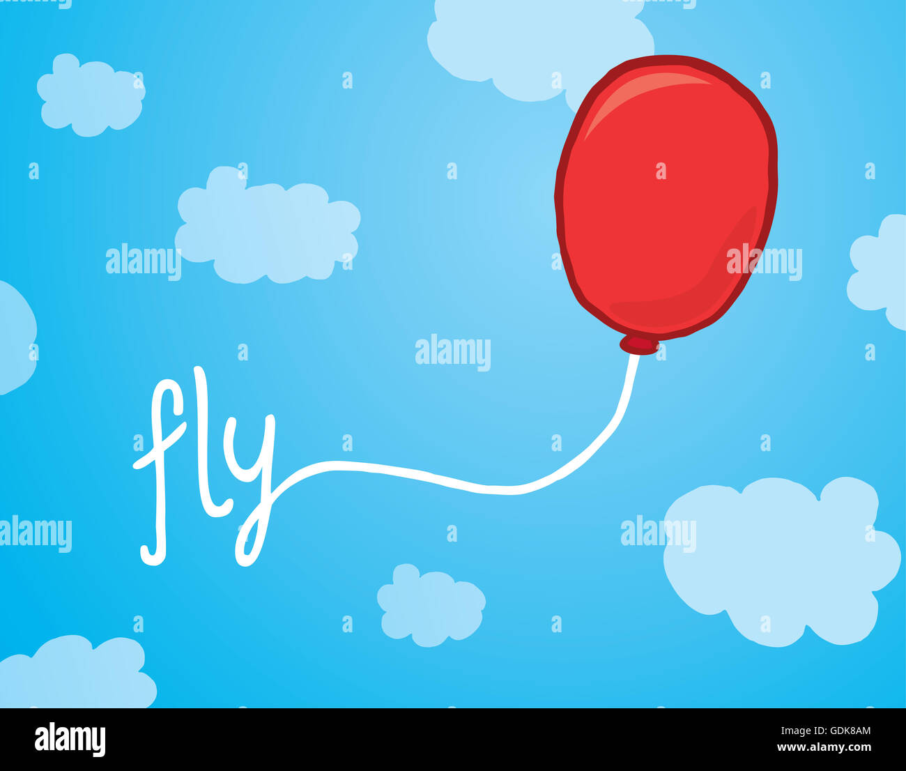 Cartoon illustrazione di un pallone galleggiante con volare parola come una stringa Foto Stock