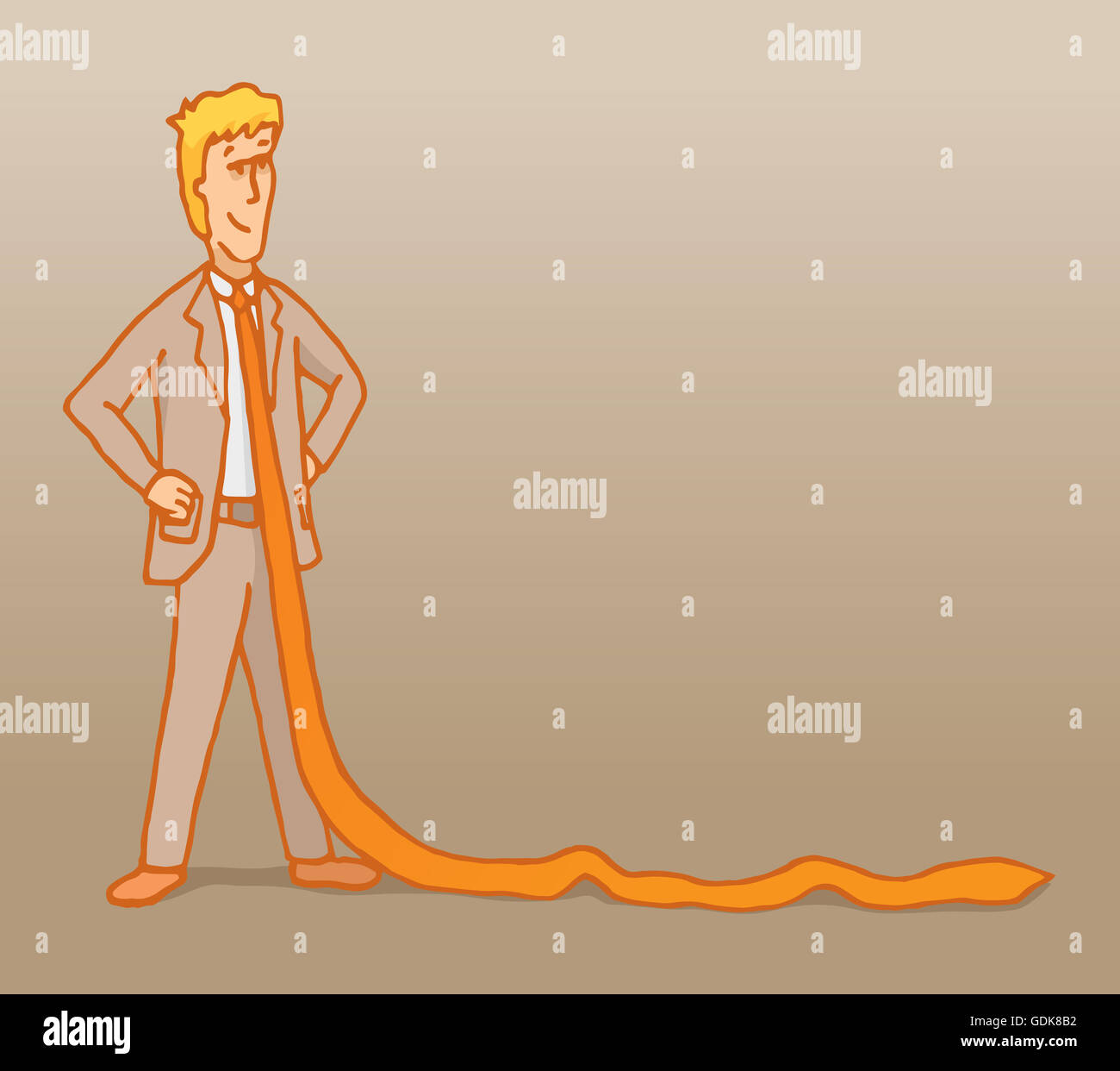 Concetto di fumetto illustrazione di un giovane imprenditore cocky indossando una cravatta lunga Foto Stock