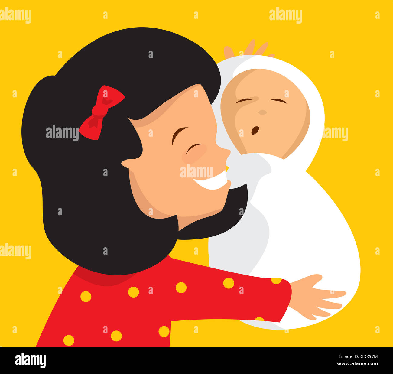 Cartoon illustrazione dei gemelli amore tra la sorella e il neonato fratello Foto Stock