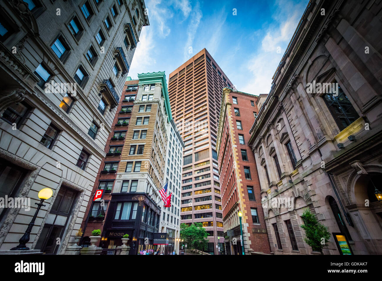 Gli edifici lungo il Beacon Street, a Boston, Massachusetts. Foto Stock