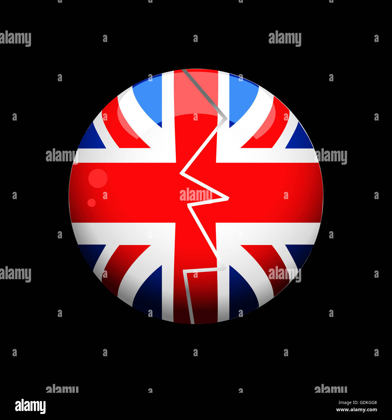 Rotto rotto British sfera su sfondo nero Foto Stock