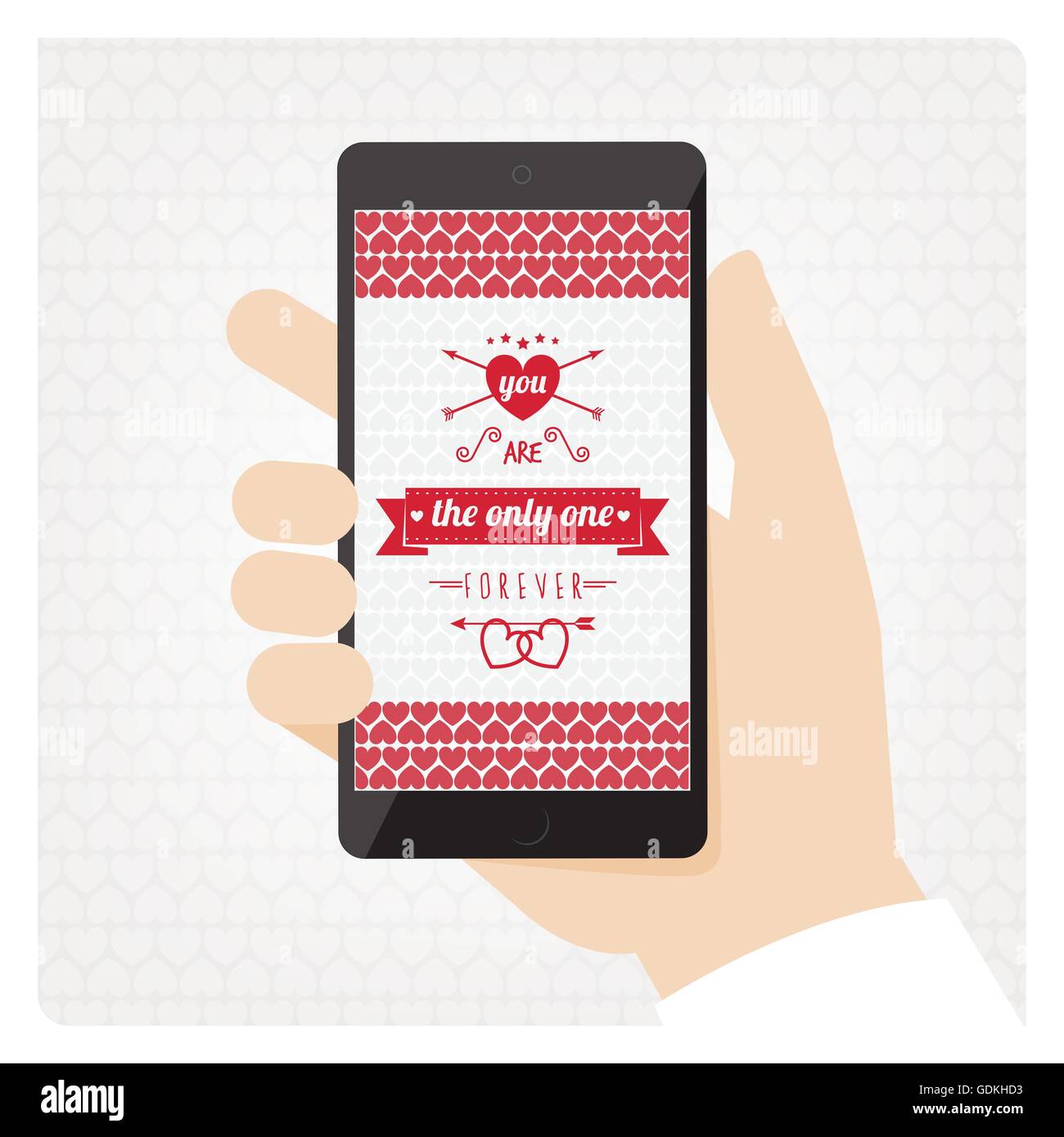 San Valentines telefono cellulare con il messaggio di amore Illustrazione Vettoriale