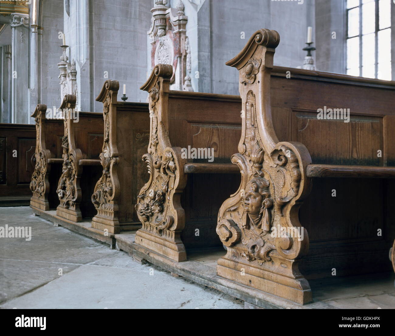 Geografia / viaggi, Germania, Baden-Württemberg, Salem, Abbazia di Salem, monastero cistercense fondata 1134, chiesa, vista interna, sedi di Johann Georg Dirr, dettaglio Foto Stock