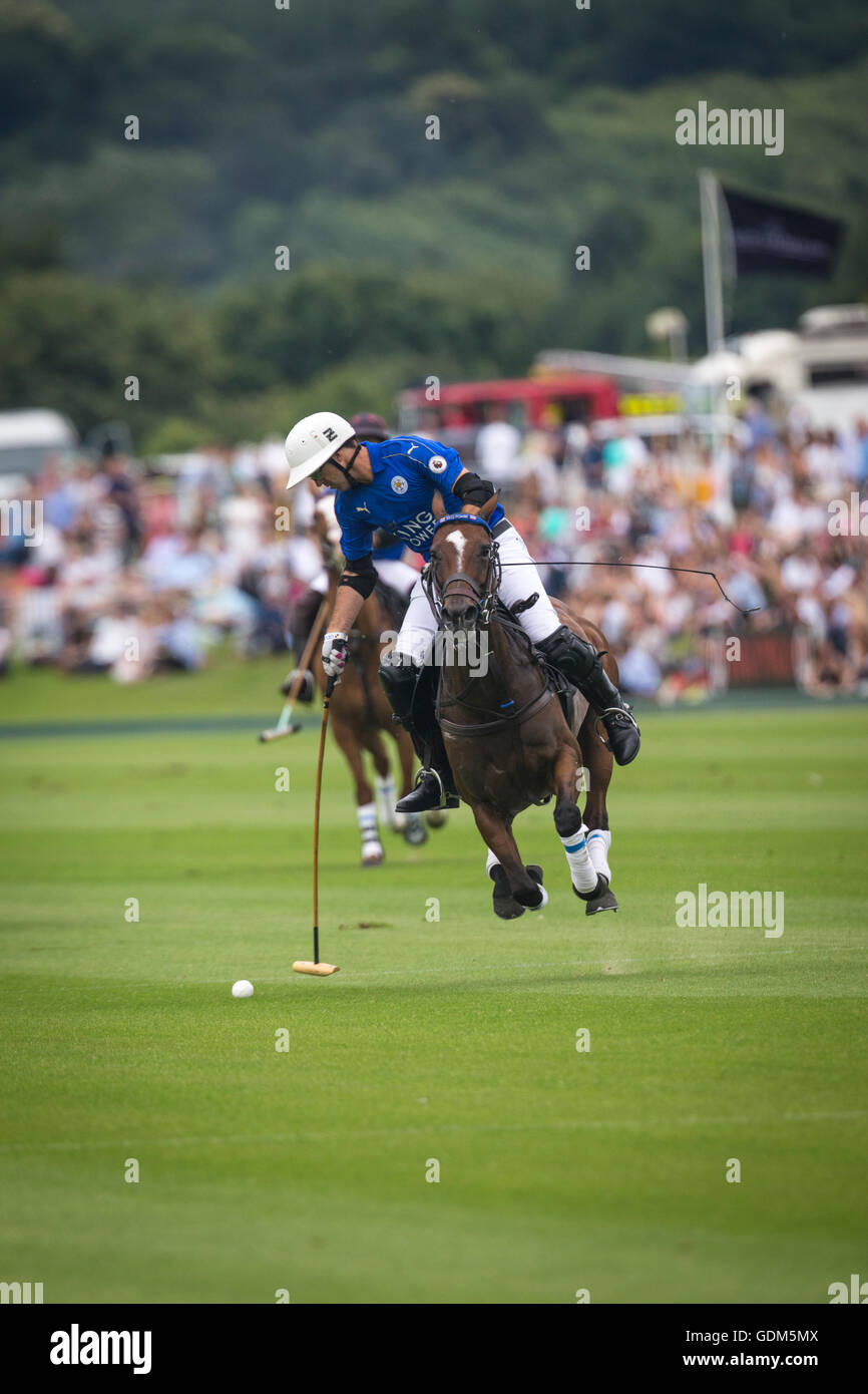 Midhurst, Inghilterra, 17 luglio 2016. Gonzalito Pieres di King Power Volpi polo team con la palla durante la finale della Jaeger LeCoultre Gold Cup torneo. Credito: Anthony Hartley/Alamy Live News Foto Stock