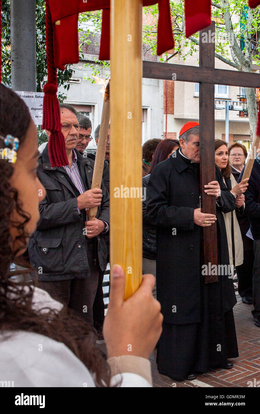 Rappresentanza,Via della Croce,presieduto dal Cardinale e Arcivescovo di Barcelona Lluís Martínez Sistach, Venerdì Santo, Pasqua Foto Stock