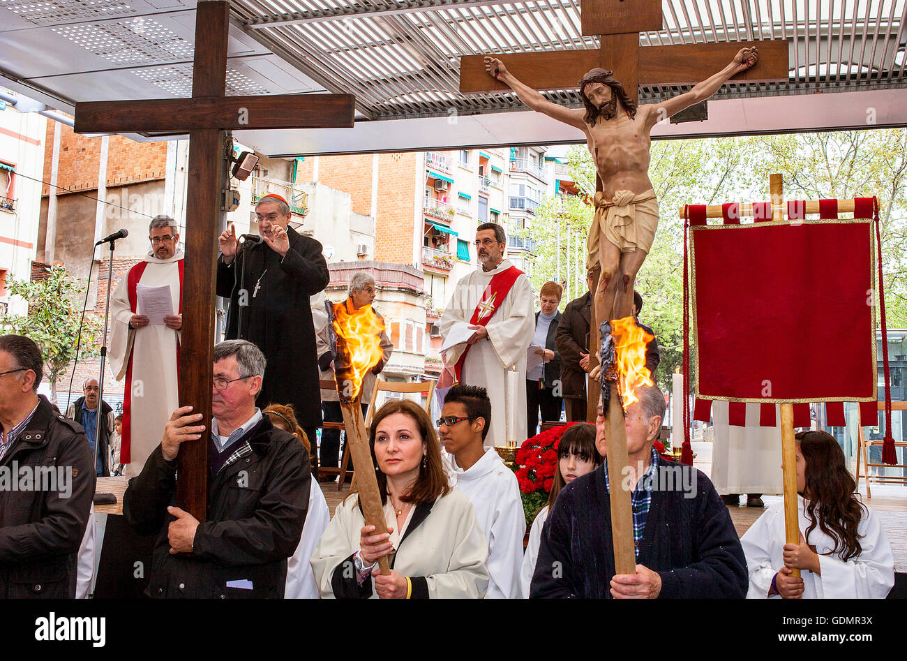 Rappresentanza,Via della Croce,presieduto dal Cardinale e Arcivescovo di Barcelona Lluís Martínez Sistach, Venerdì Santo, Pasqua Foto Stock