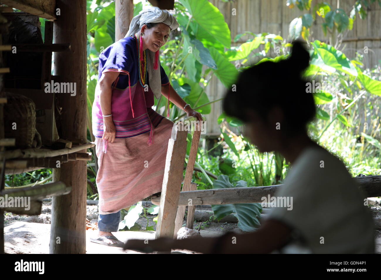 Un allevamento le donne della minoranza di Lahu Lisu o nei pressi del villaggio di Chiang Dao a Nord di Chiang Mai nel nord della Thailandi Foto Stock