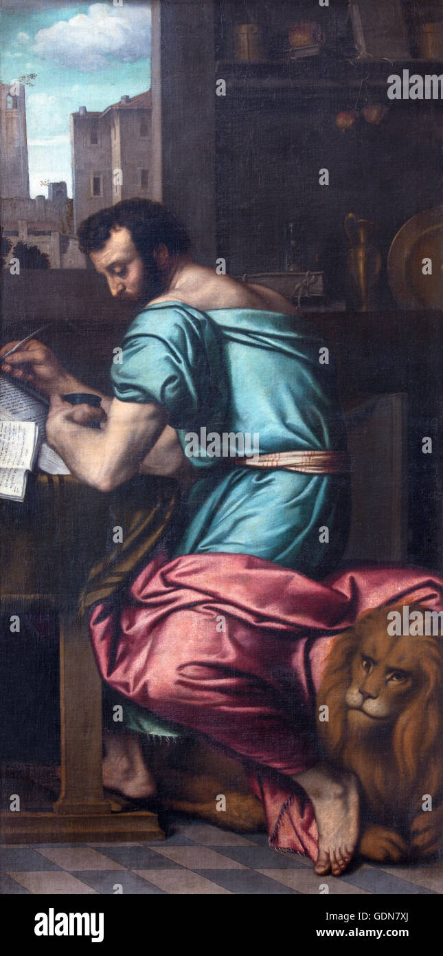 BRESCIA, Italia - 23 Maggio 2016: il dipinto di San Marco Evangelista nella Chiesa di San Giovanni Evangelista Foto Stock