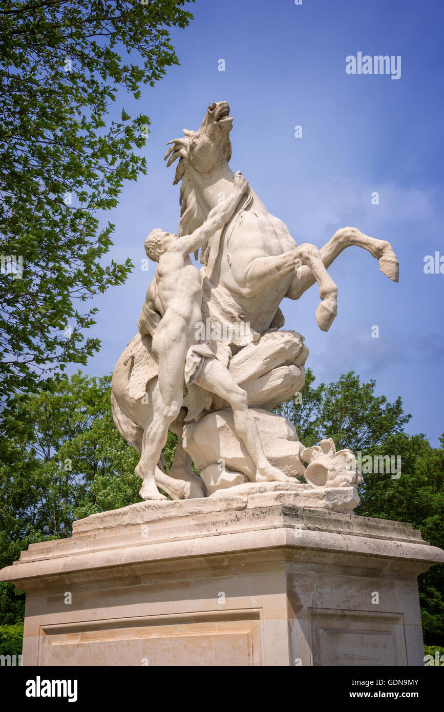 Cavalli di marly, sculture dal 1745 al castello di Marly, Francia Foto Stock