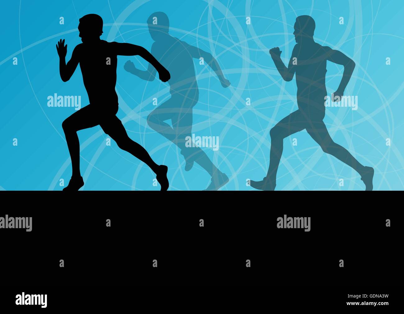 Uomini attivi runner sport atletica in esecuzione sagome illustrazione vettore di fondo Illustrazione Vettoriale