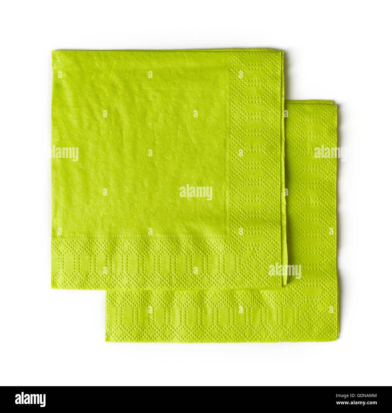 Il verde di tovaglioli di carta isolato su sfondo bianco Foto Stock