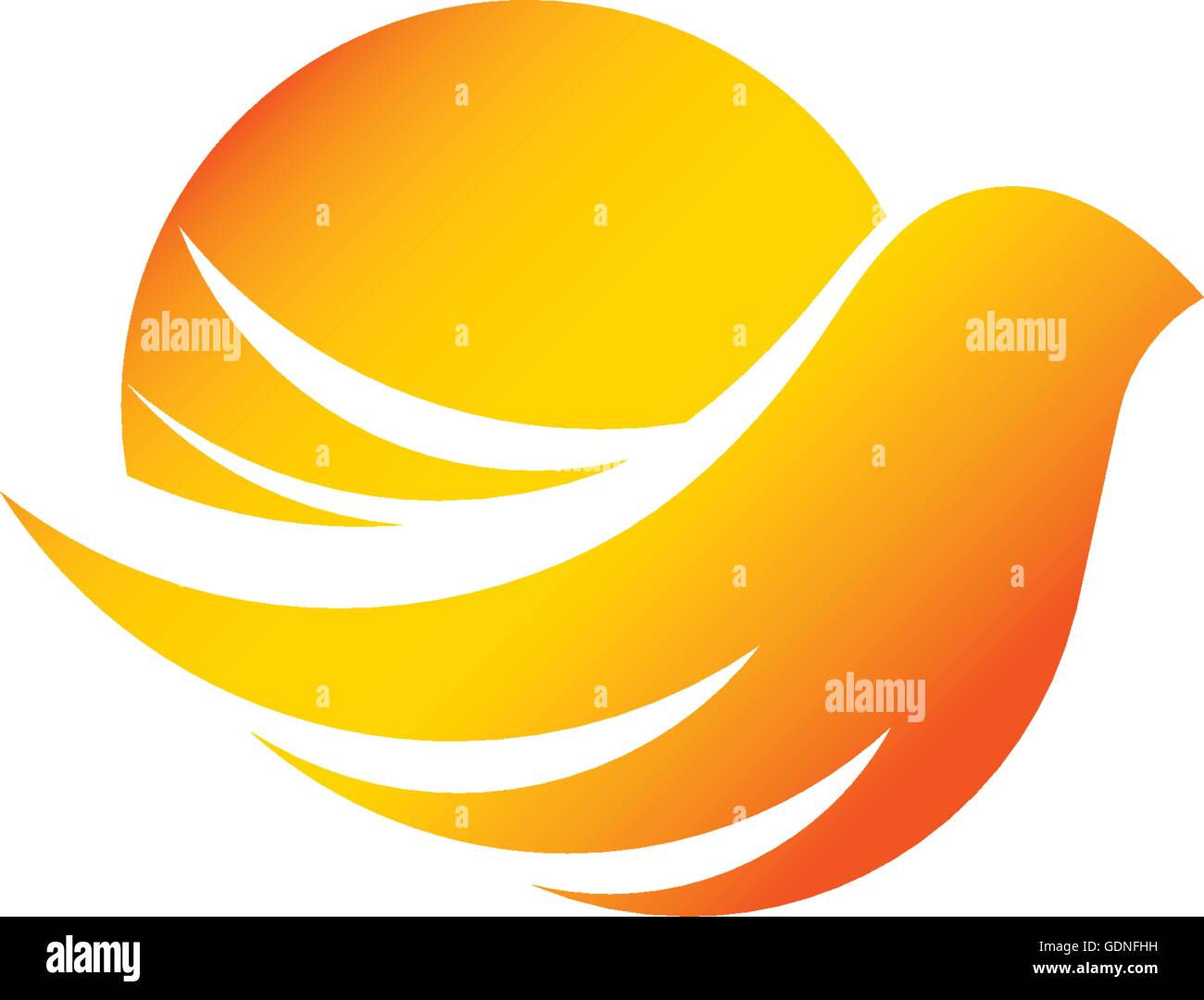Sun isolato e vettore di uccelli logo. Il tramonto o l'alba con mano umana logotipo. Illustrazione Vettoriale