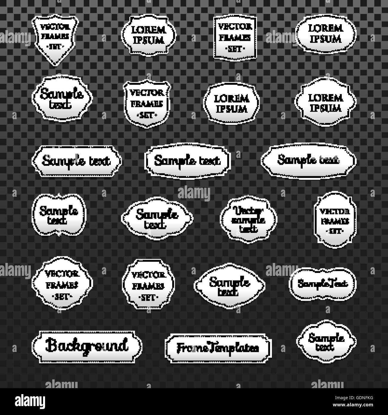 Isolato retrò cornici fotografiche logo vettoriale set. In stile vintage confini. Illustrazione Vettoriale