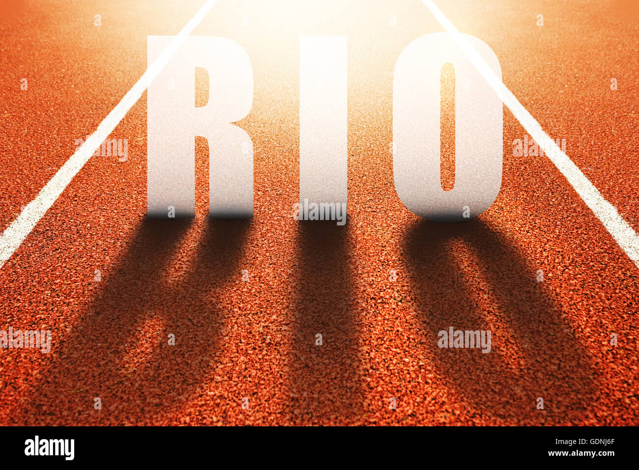 Rio titolo sulla corsa atletica via, immagine concettuale per eventi sportivi che si svolgono in Brasile Foto Stock