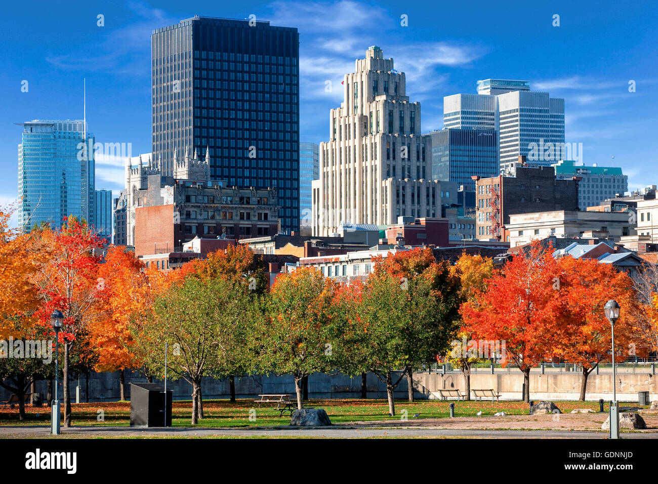 Lo skyline di Montreal in autunno Foto Stock