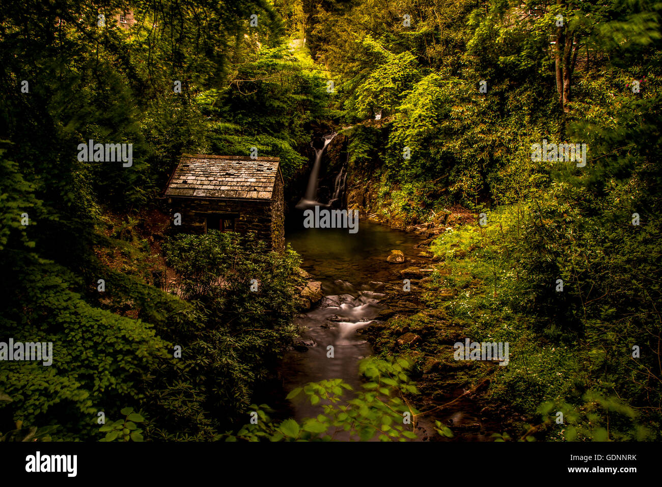 Cascate Rydal e Grot Foto Stock