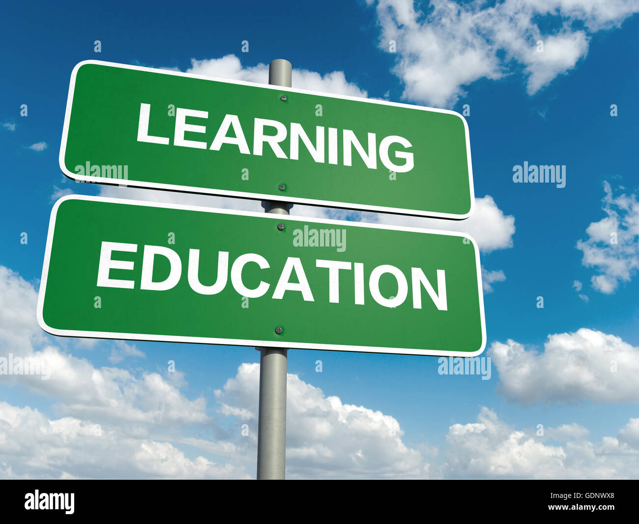 Un cartello stradale con l'istruzione apprendimento parole su sfondo cielo Foto Stock