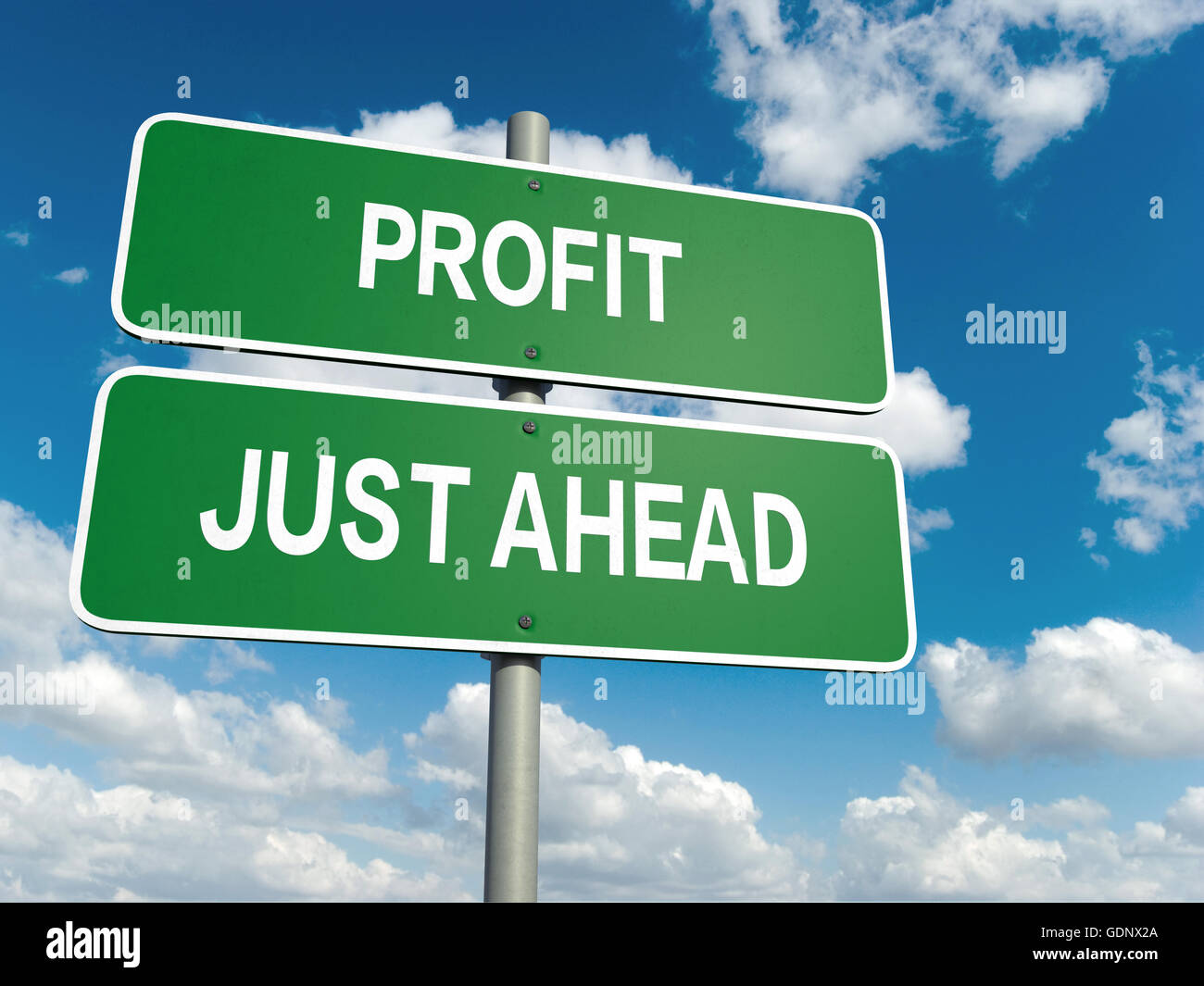 Un cartello stradale con parole di profitto su sfondo cielo Foto Stock