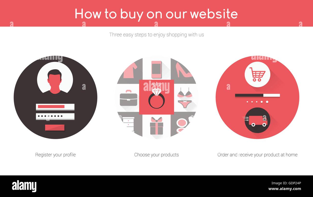 Shopping online sul sito web illustrazioni piatto impostato Illustrazione Vettoriale