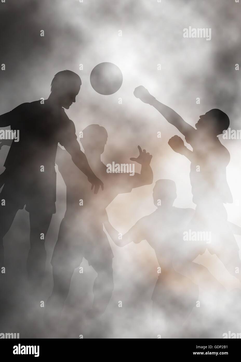 Modificabile illustrazione vettoriale di goalmouth azione in una nebbiosa partita di calcio creati utilizzando maglie di gradiente Illustrazione Vettoriale