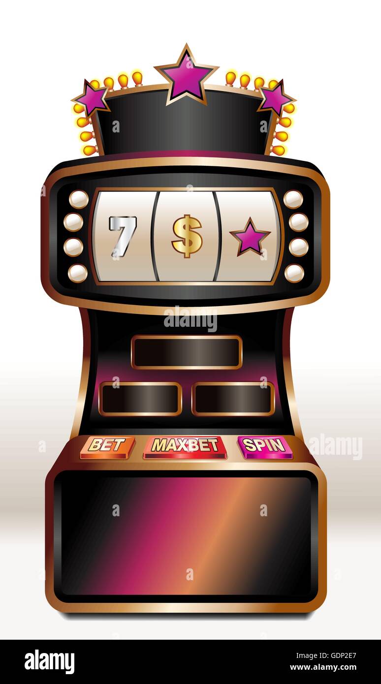 Coloratissima slot machine con spie e pulsanti, casino e concetto di gioco d'azzardo Illustrazione Vettoriale