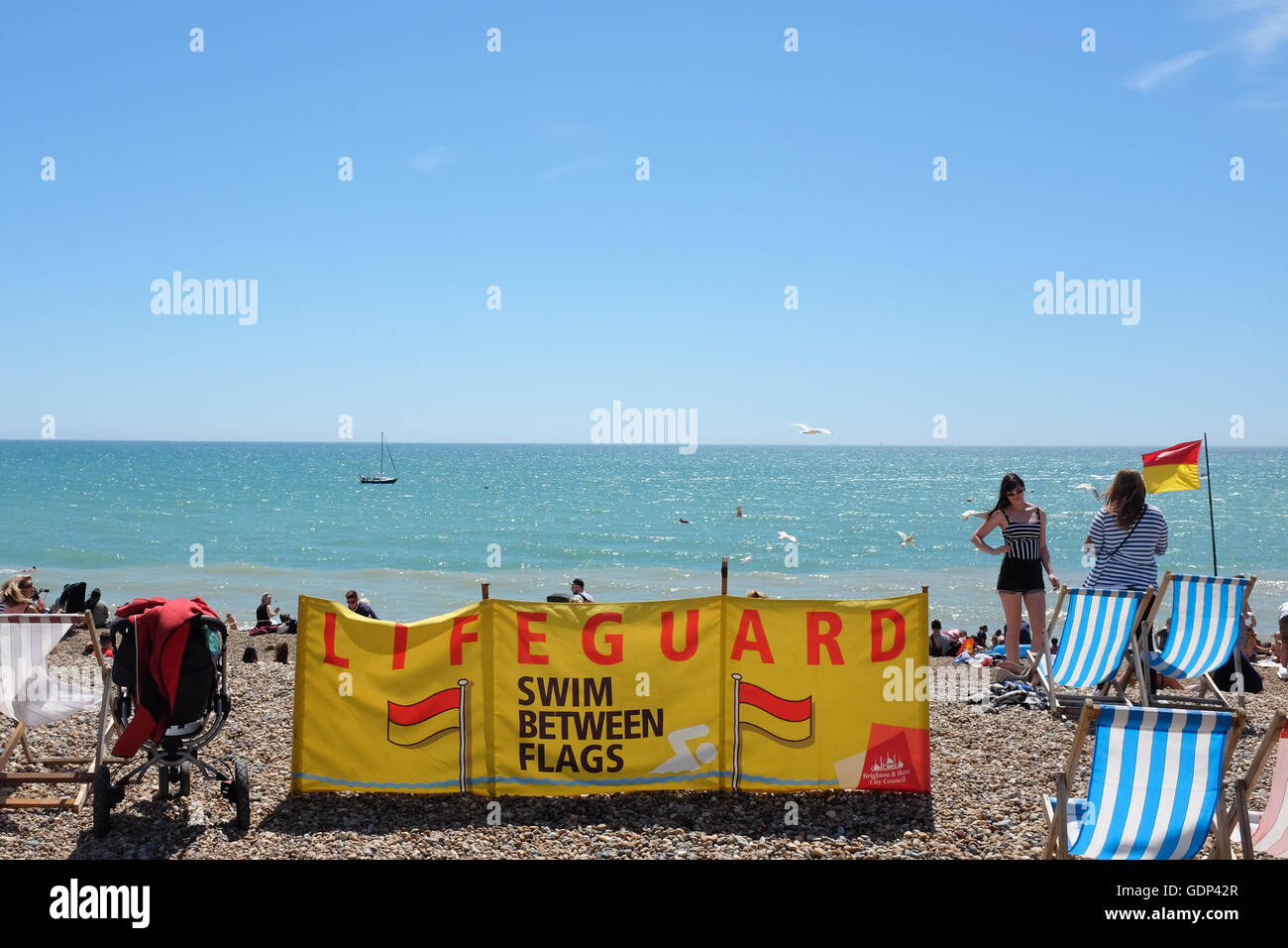 Un 'Bagnino' segno sulla spiaggia di Brighton nel sud dell'Inghilterra. Foto Stock