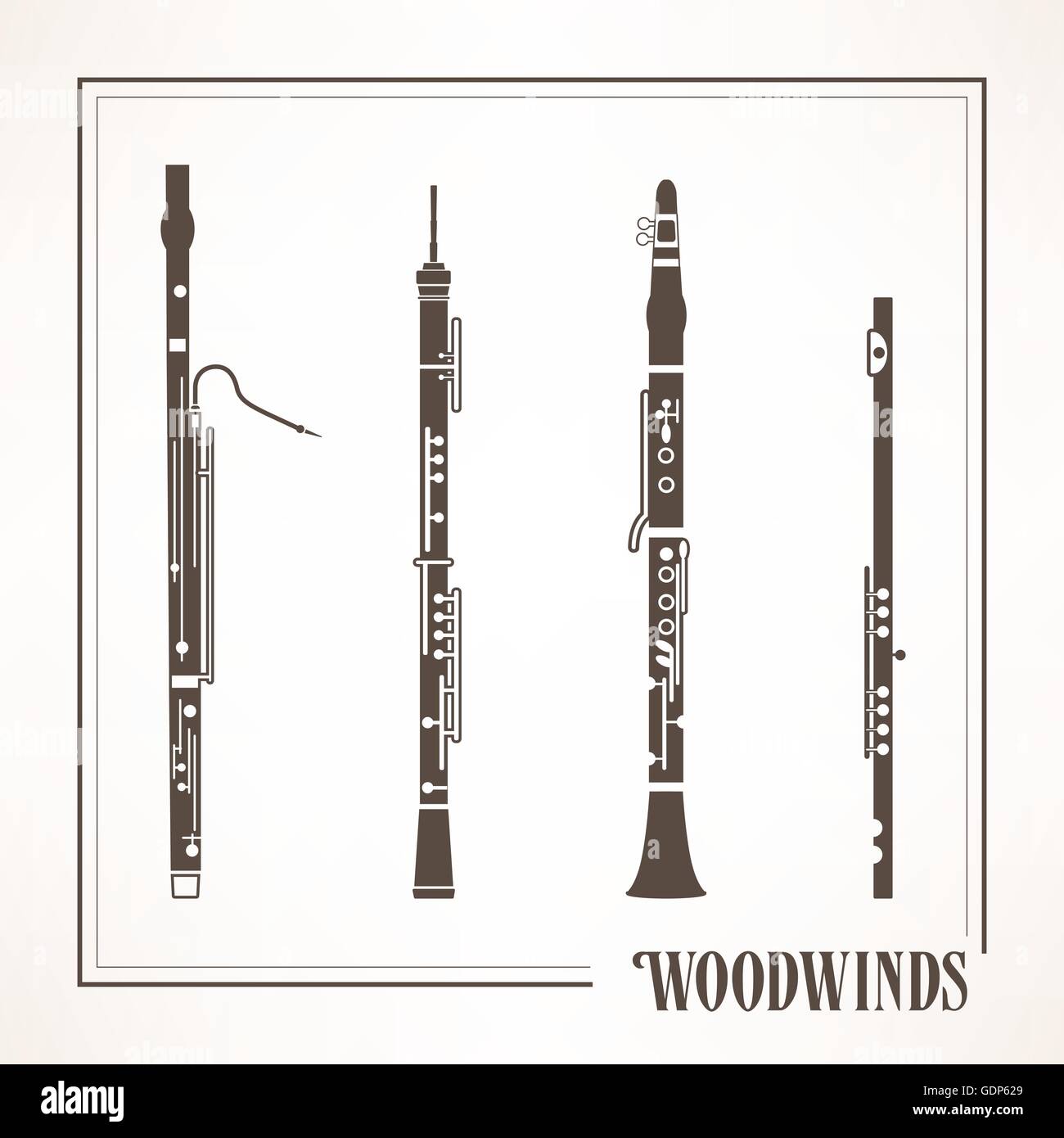 Musica classica legni strumenti: flauto, oboe, piccolo e fagotto Immagine e  Vettoriale - Alamy