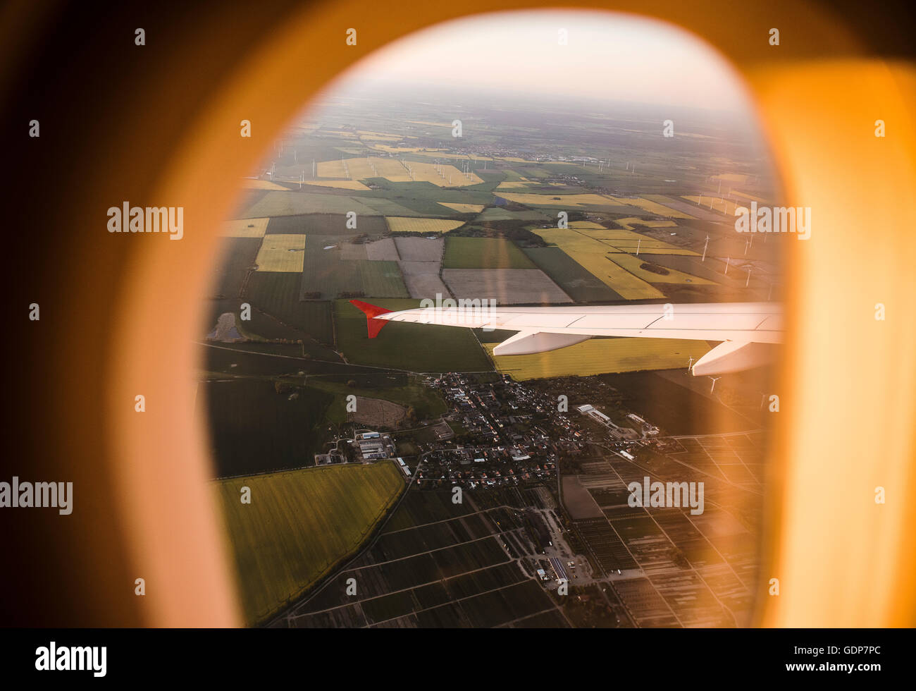 Vista dall'aereo lungo il tragitto Helsinki-Berlin, Germania Foto Stock