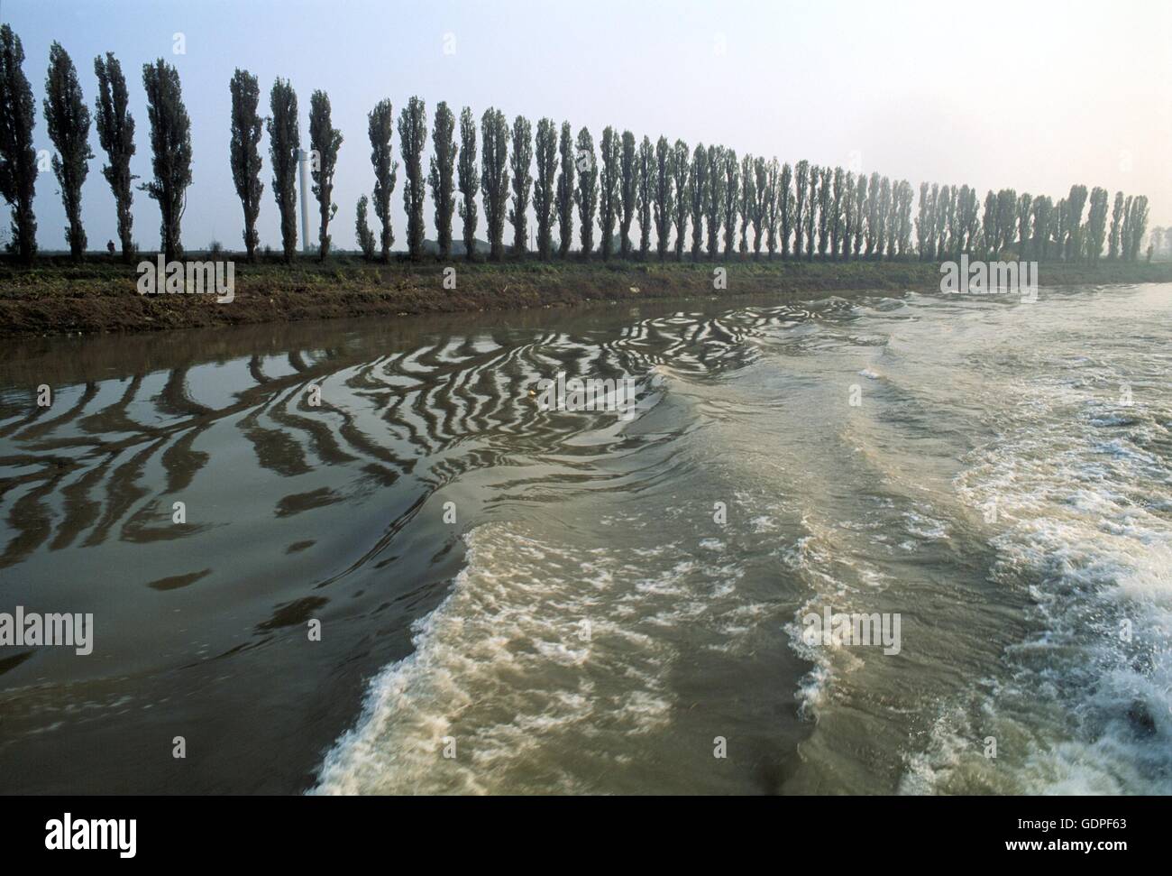 Navigazione sul fiume Po (Italia) Foto Stock