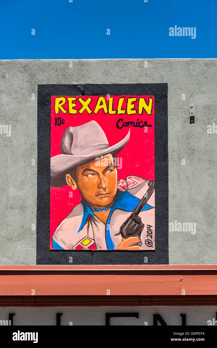 Rex Allen, murale di Kole Harris al Rex Allen Museum di Willcox, Arizona, Stati Uniti d'America Foto Stock