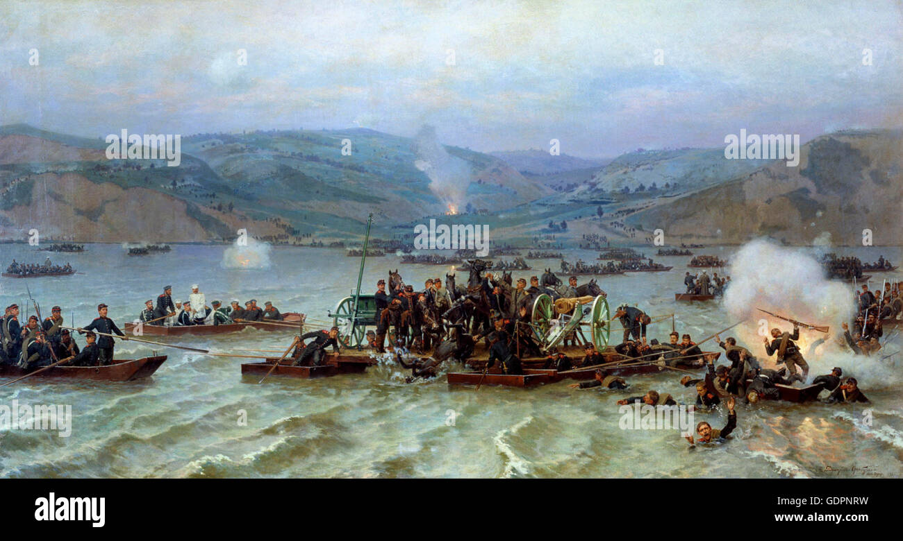 Traversata dell'esercito russo sul Danubio a Zimnicea/Svishtov Giugno 15, 1877 Nikolai Dmitriev-Orenburgsky 1883 Foto Stock