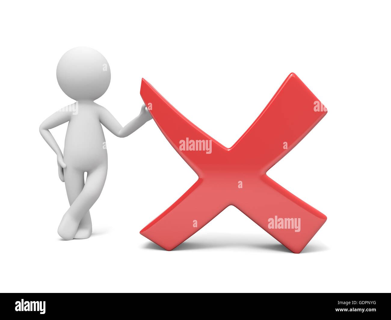 3d di un uomo in piedi dal segno di spunta rosso Foto Stock