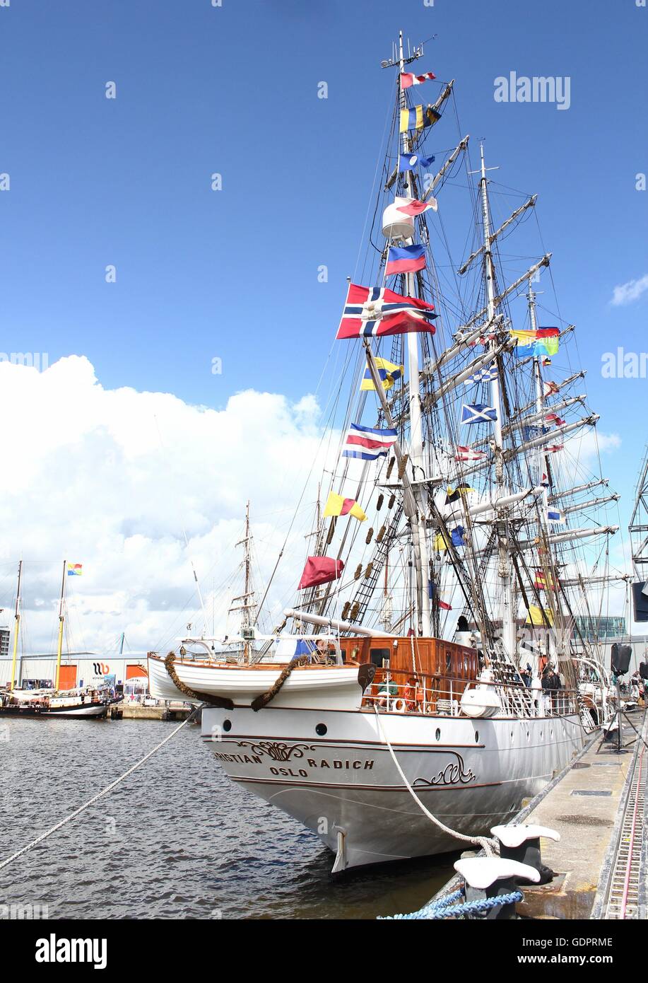 Stern norvegese di full-truccate tall ship Christian Radich a luglio 2016 Tall Ship caso Delfsail a Delfzijl, Paesi Bassi Foto Stock