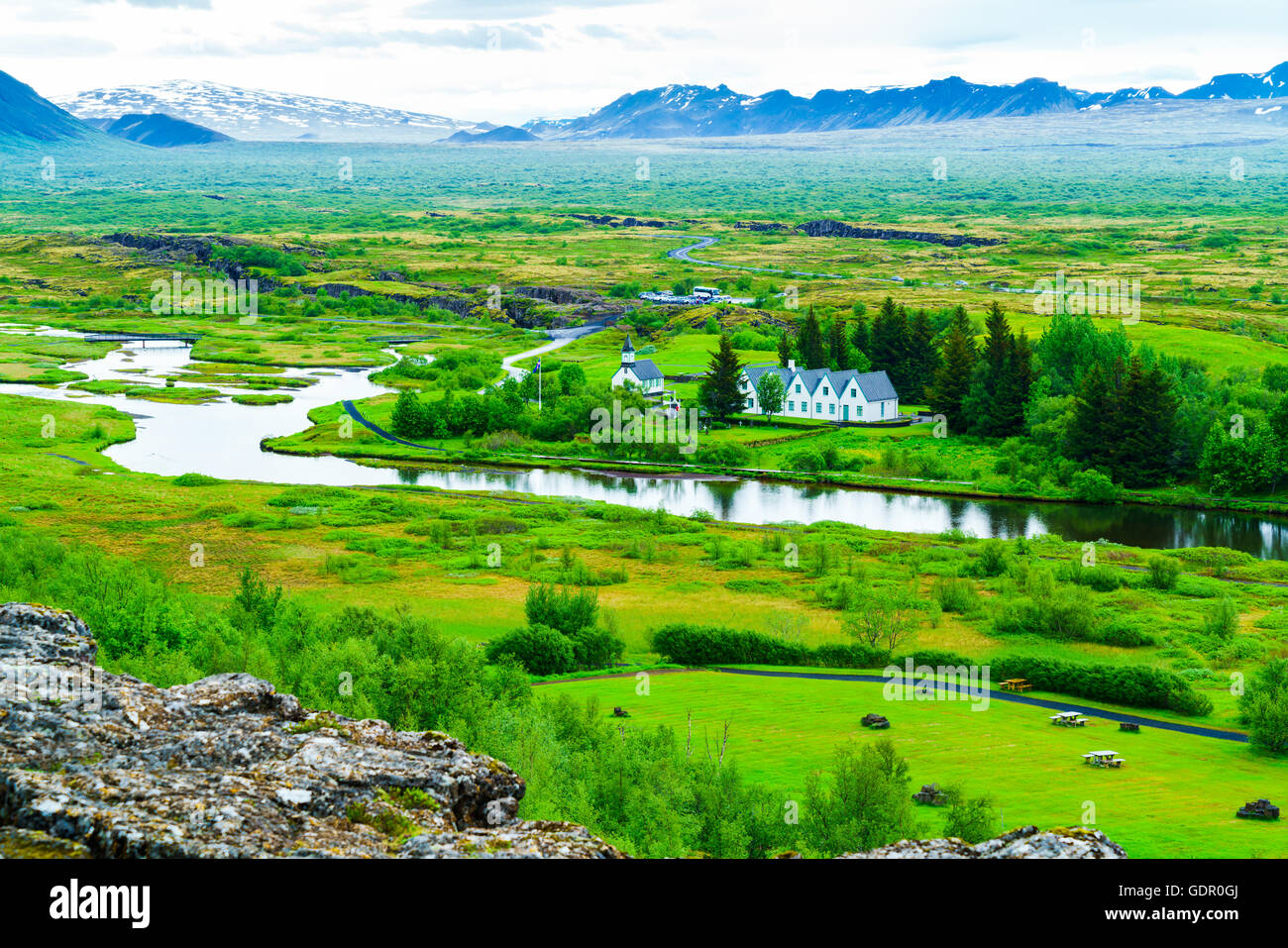 Paesaggio estivo a Thingvellir National Park nel sud-ovest dell'Islanda Foto Stock
