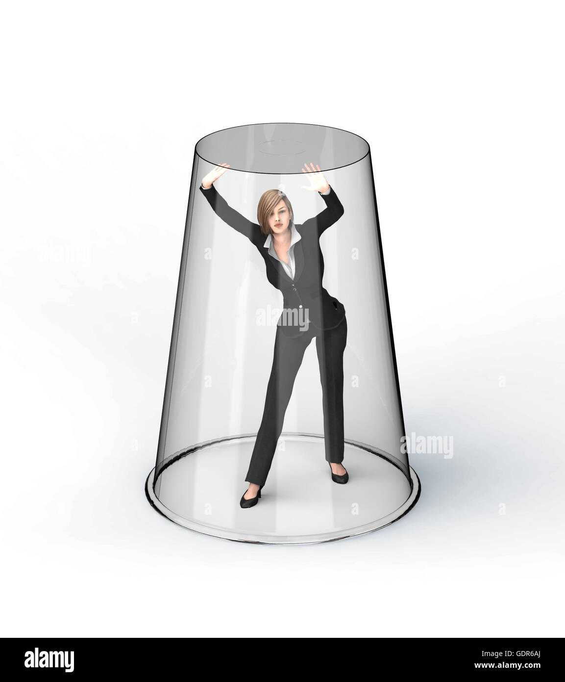 Business donna sotto il soffitto di vetro, 3d illustrazione Foto Stock