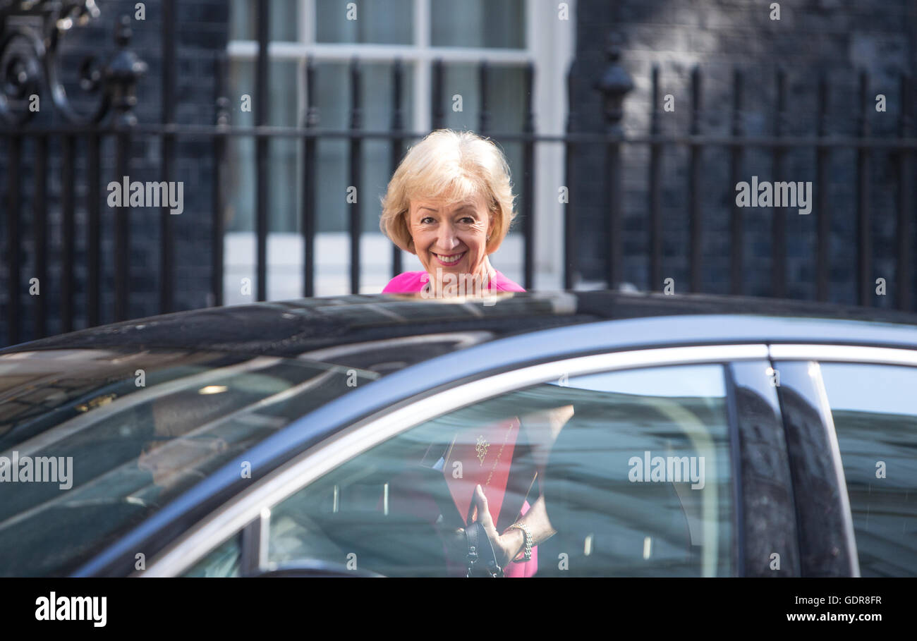 Andrea Leadsom,il Ministro di Stato per l'ambiente,l'alimentazione e gli affari rurali a Downing Street per la sua prima riunione del gabinetto Foto Stock