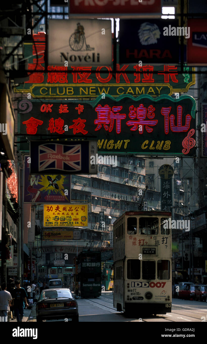 La strada szene in centro a Hong Kong nel sud della Cina in Asia. Foto Stock