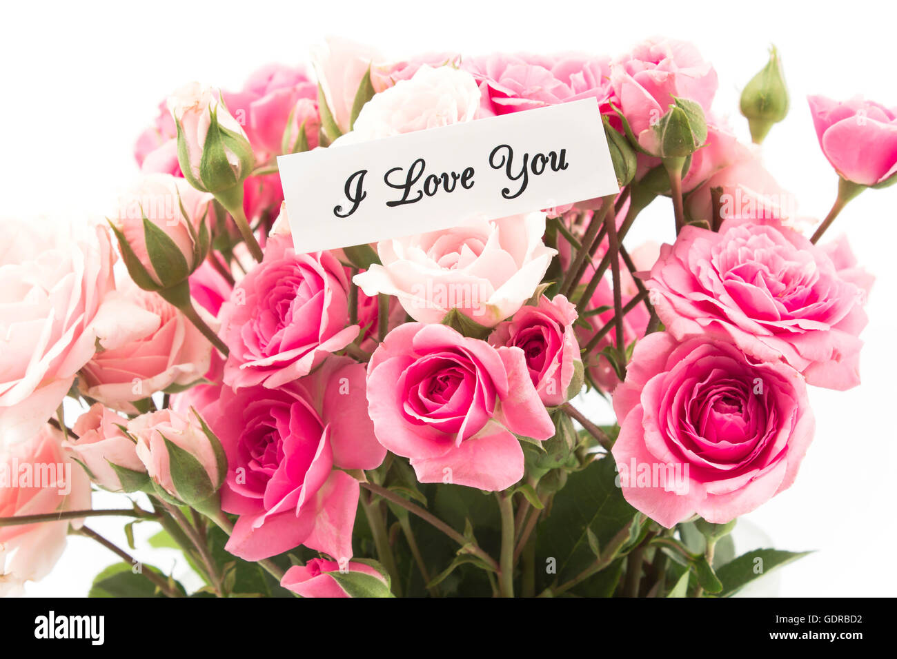 Ti Amo Card con bouquet di rose rosa. Foto Stock