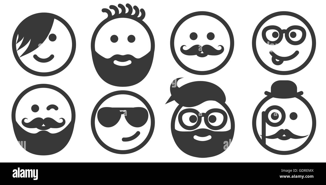 Set di delineare hipster emoticon, gli Emoji Illustrazione Vettoriale