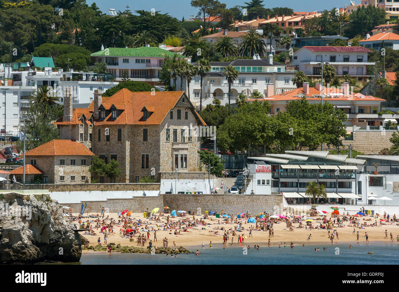Spiaggia, Cascais, distretto di Lisbona, scene di strada, Portogallo, Europa, viaggi, fotografia di viaggio Foto Stock