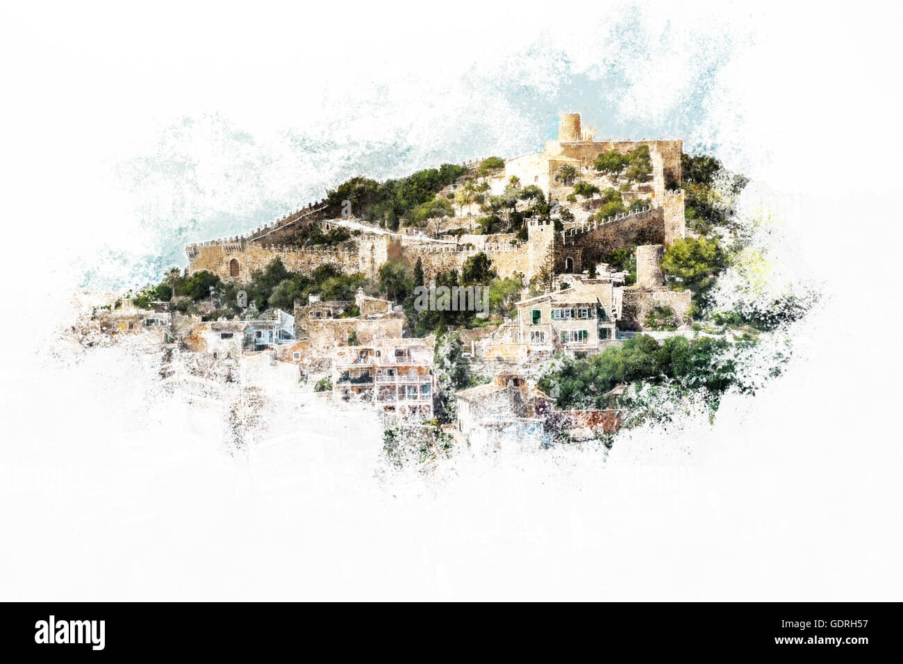 Il Castello di Capdepera sulla verde collina di Mallorca Foto Stock