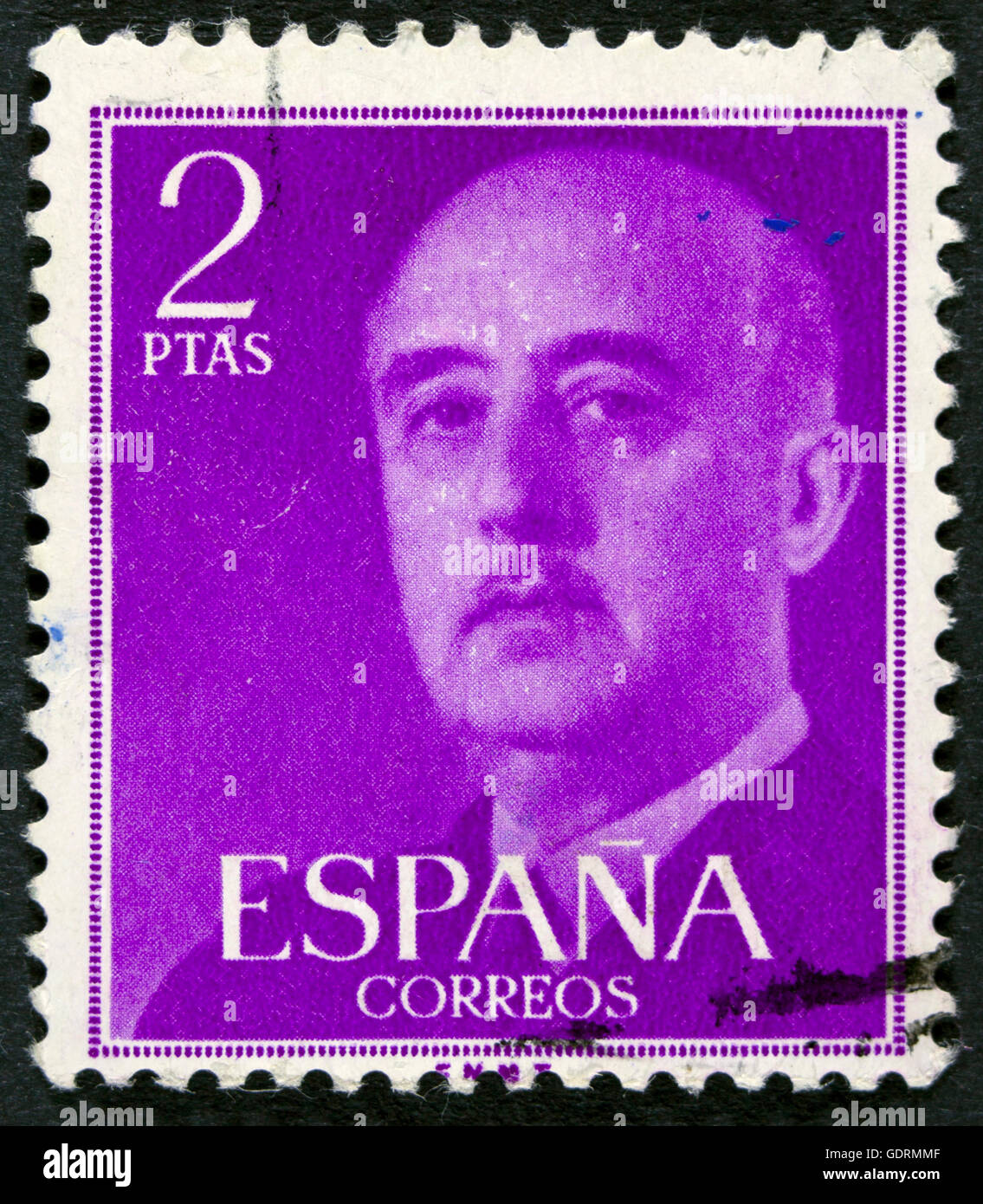 Spagna - circa 1949: timbro stampato in Spagna mostra un ritratto del generale Francisco Franco 1892-1975 , la serie 'Francisco franco', Foto Stock