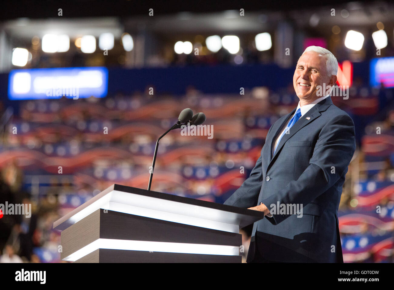 Cleveland, Ohio, USA; Luglio 20, 2016: Vice candidato presidenziale Mike Spence parla alla Convention Nazionale Repubblicana. (Philip Scalia/Alamy Live News) Foto Stock
