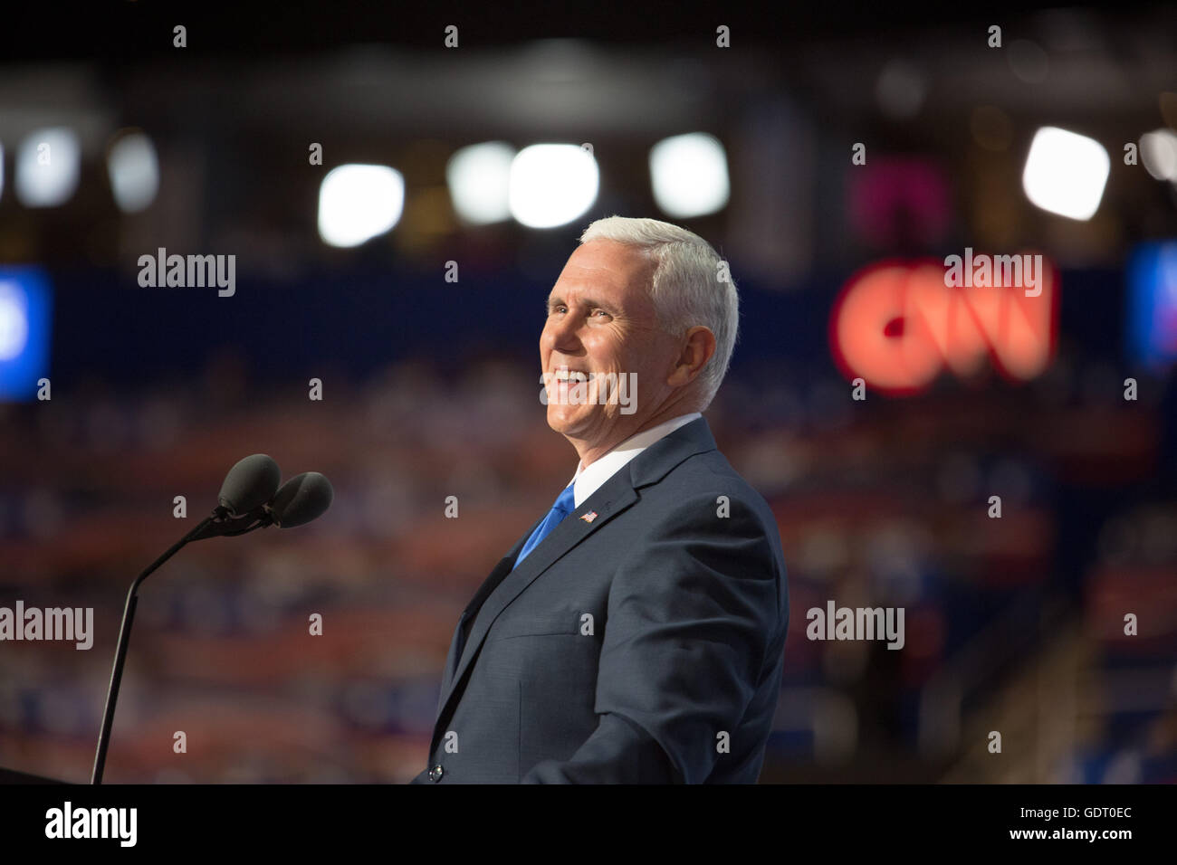 Cleveland, Ohio, USA; Luglio 20, 2016: Vice candidato presidenziale Mike Pence parla alla Convention Nazionale Repubblicana. (Philip Scalia/Alamy Live News) Foto Stock