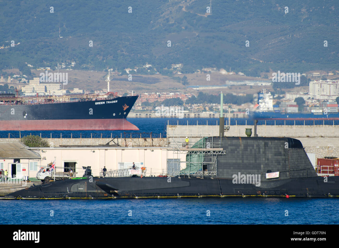Gibilterra. 22 Luglio, 2016. HMS agguato in riparazione a Gibilterra. Il Royal Naval sottomarino era stato coinvolto in un "radente" collisione mentre sommerso al largo di Gibilterra. Credito: Catherine Scott/Alamy Live News Foto Stock